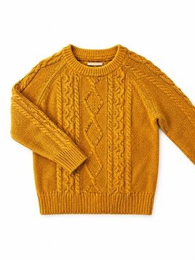 Children's Cable Knit Sweater in Mustard - Crewneck